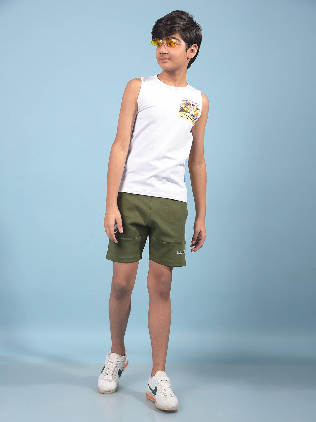 Green Cotton Shorts-Boys Shorts-Crimsoune Club