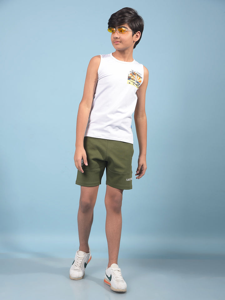 Green Cotton Shorts-Boys Shorts-Crimsoune Club