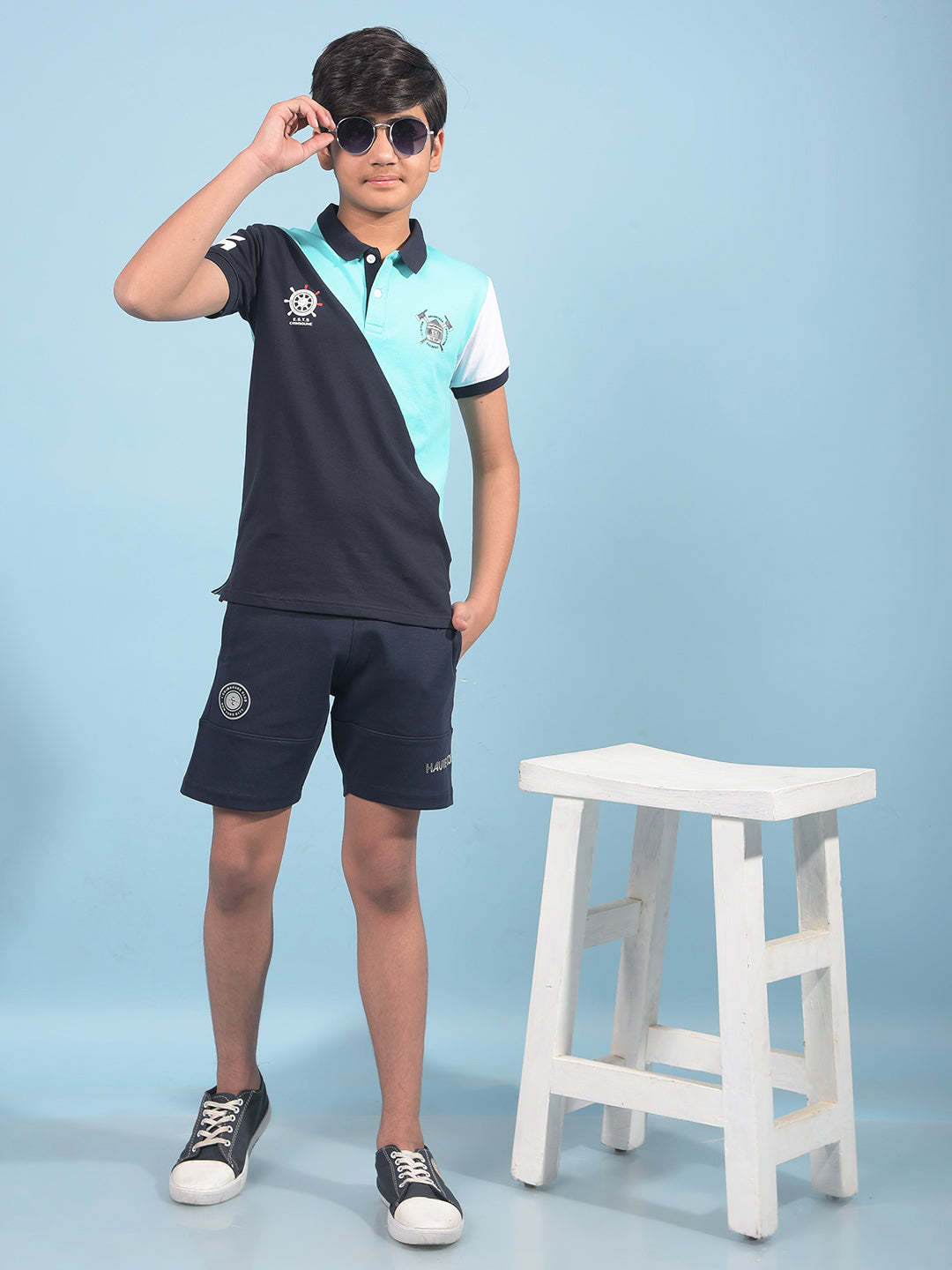 Navy Blue Cotton Shorts-Boys Shorts-Crimsoune Club