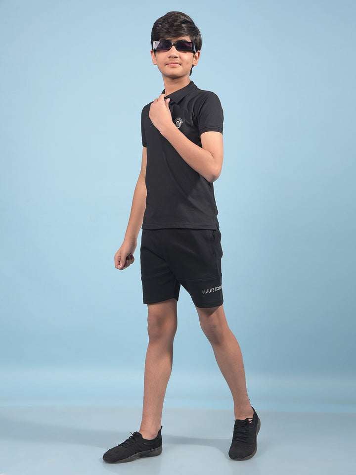 Black Cotton Shorts-Boys Shorts-Crimsoune Club
