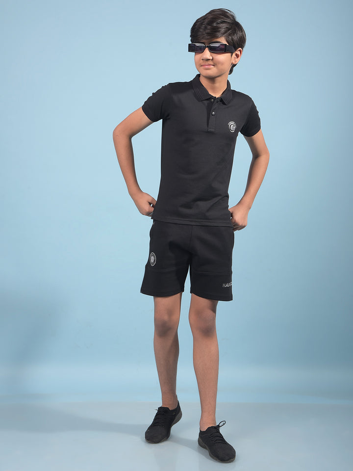 Black Cotton Shorts-Boys Shorts-Crimsoune Club