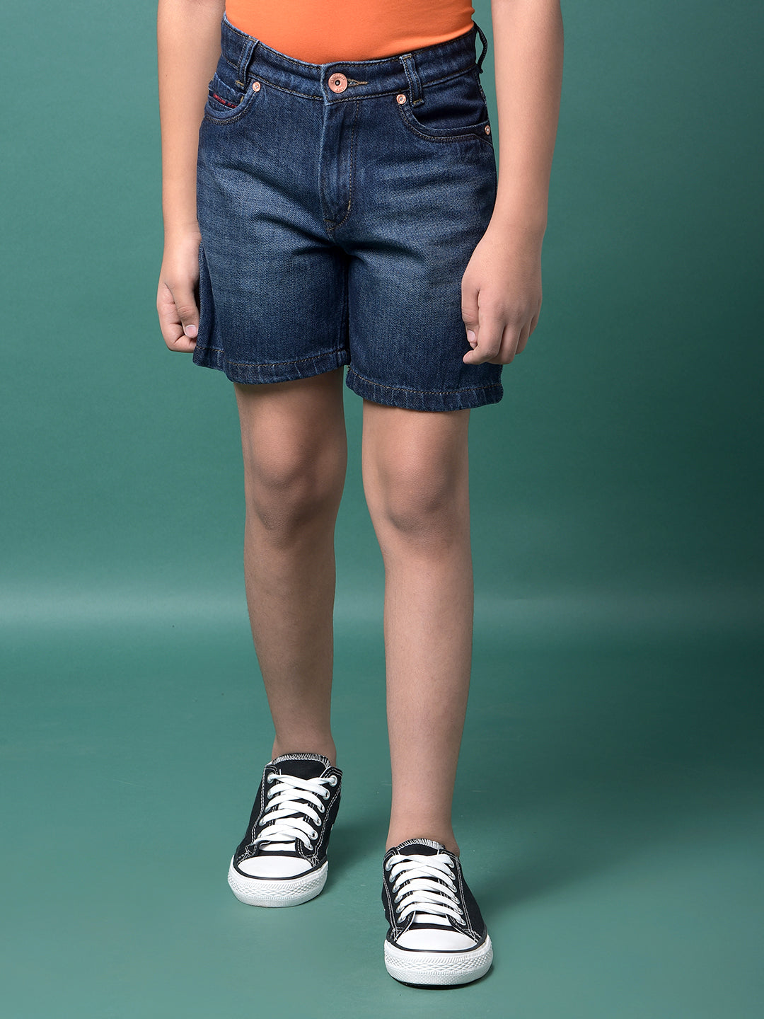 Navy Blue 100% Cotton Denim Shorts-Boys Shorts-Crimsoune Club