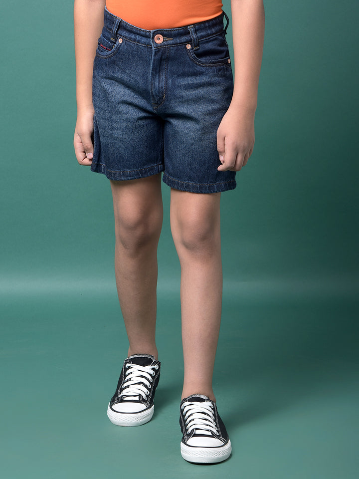 Navy Blue 100% Cotton Denim Shorts-Boys Shorts-Crimsoune Club