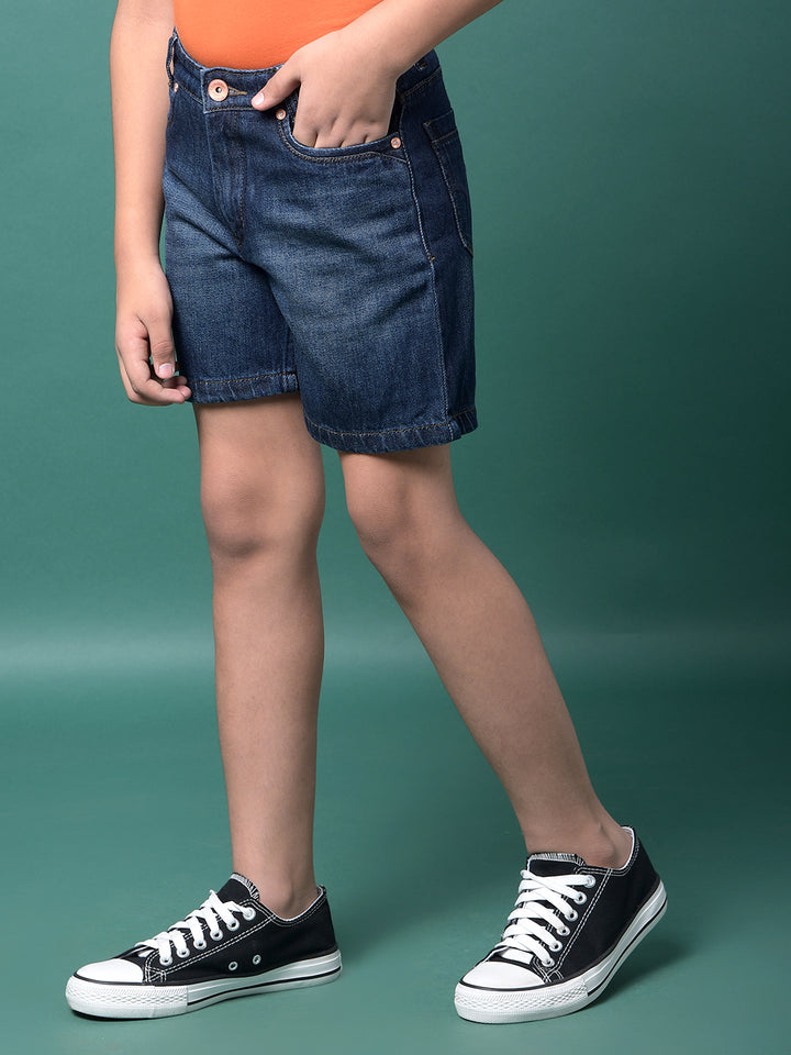 Navy Blue 100% Cotton Denim Shorts-Boys Shorts-Crimsoune Club