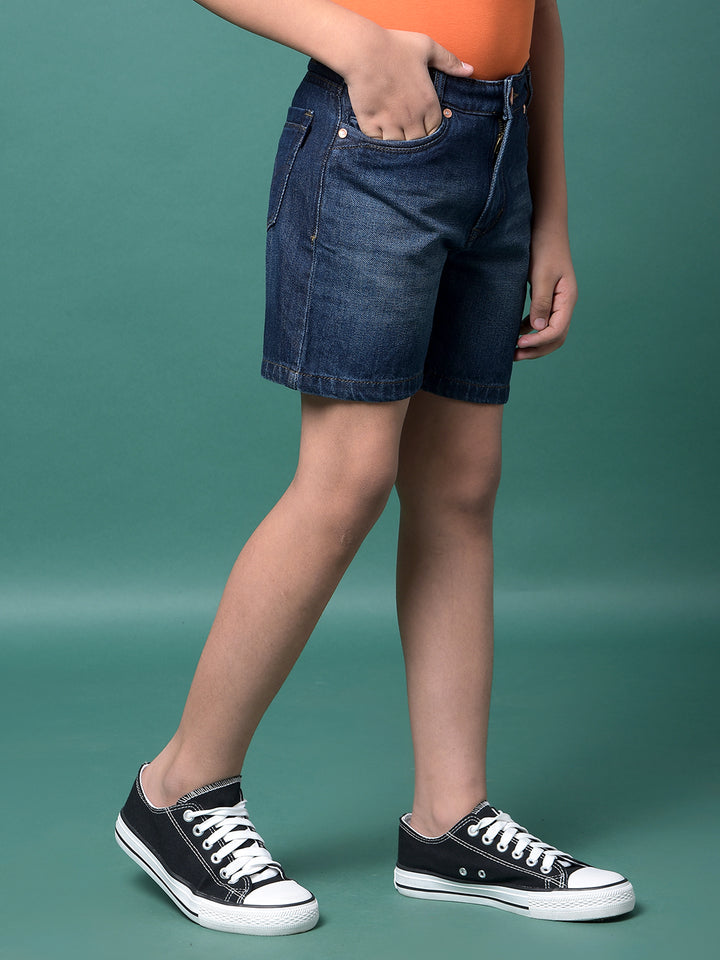 Navy Blue 100% Cotton Denim Shorts-Boys Shorts-Crimsoune Club