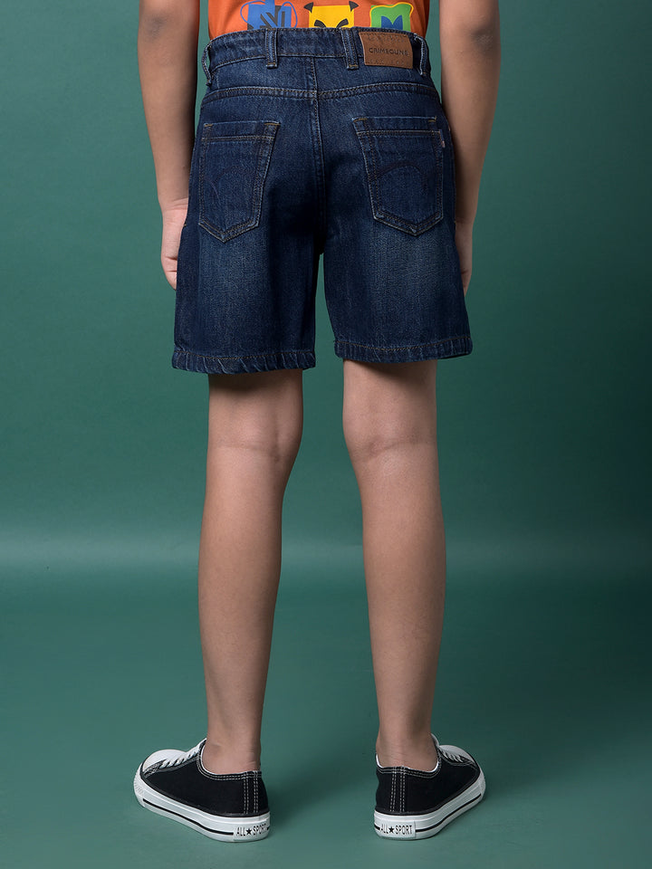 Navy Blue 100% Cotton Denim Shorts-Boys Shorts-Crimsoune Club