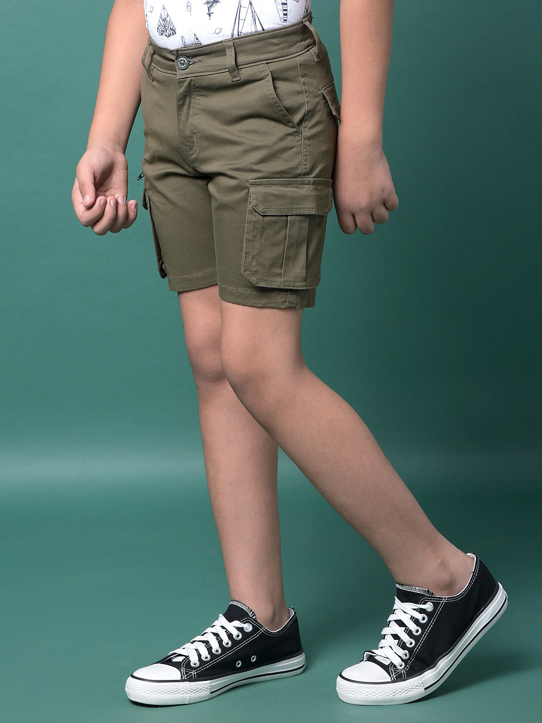 Olive Cargo Shorts-Boys Shorts-Crimsoune Club