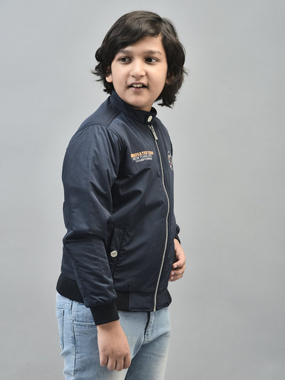 Navy Blue Printed Bomber Jacket-Boys Jackets-Crimsoune Club