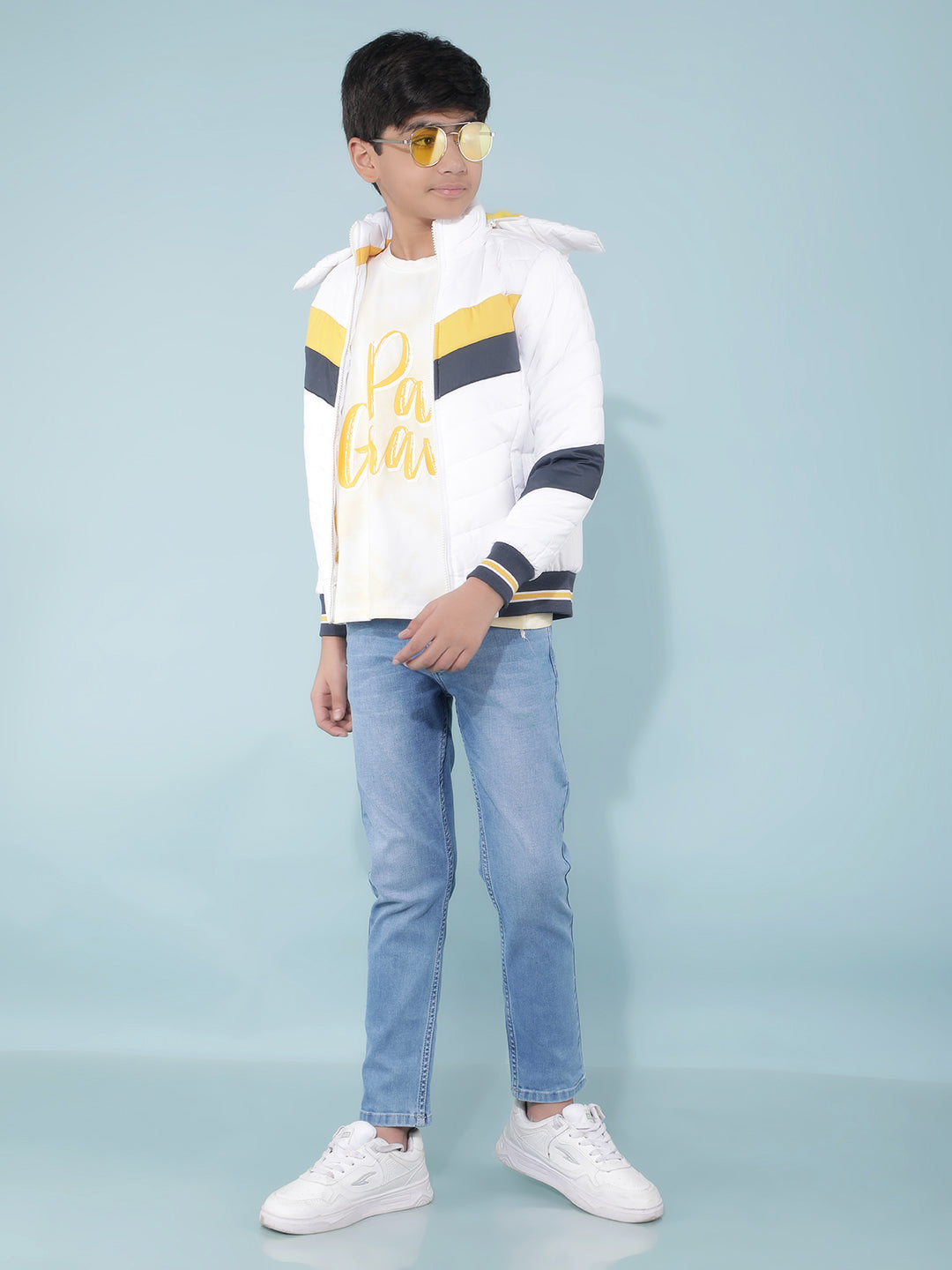 White Color Blocked Bomber Jacket Crimsoune Club