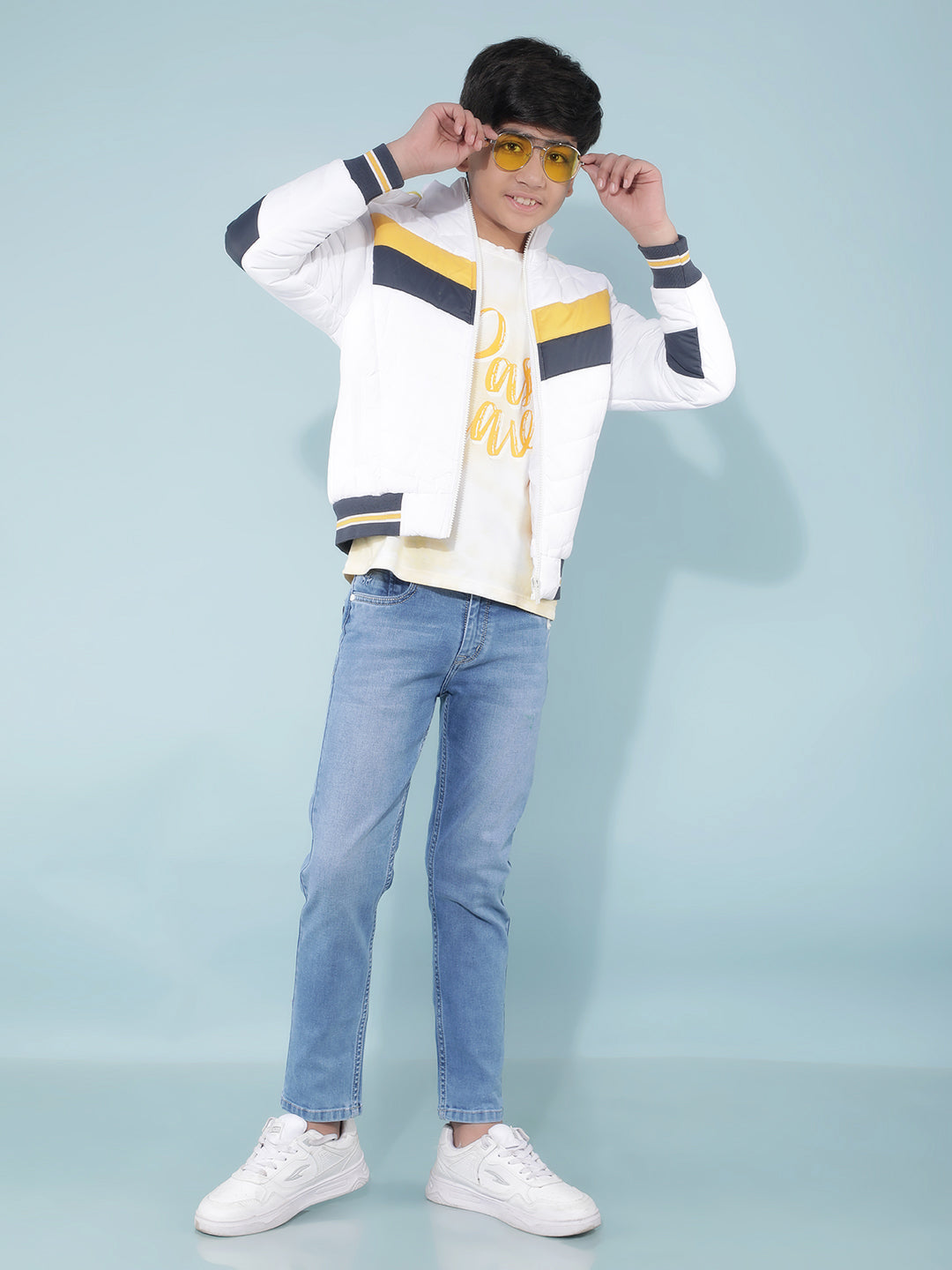 White Color-Blocked Bomber Jacket-Boys Jackets-Crimsoune Club
