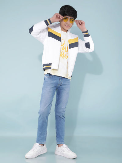 White Color-Blocked Bomber Jacket-Boys Jackets-Crimsoune Club