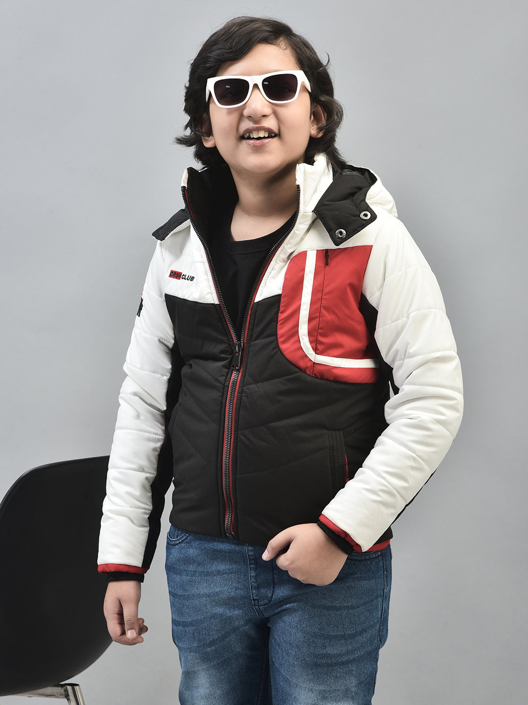 Black Colourblocked Puffer Jacket With Hood-Boys Jackets-Crimsoune Club