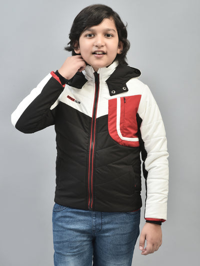 Black Colourblocked Puffer Jacket With Hood-Boys Jackets-Crimsoune Club