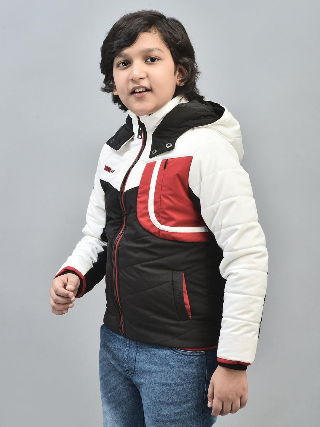 Black Colourblocked Puffer Jacket With Hood-Boys Jackets-Crimsoune Club