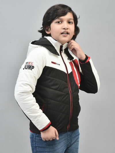 Black Colourblocked Puffer Jacket With Hood-Boys Jackets-Crimsoune Club