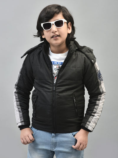 Black Hooded Puffer Jacket-Boys Jackets-Crimsoune Club