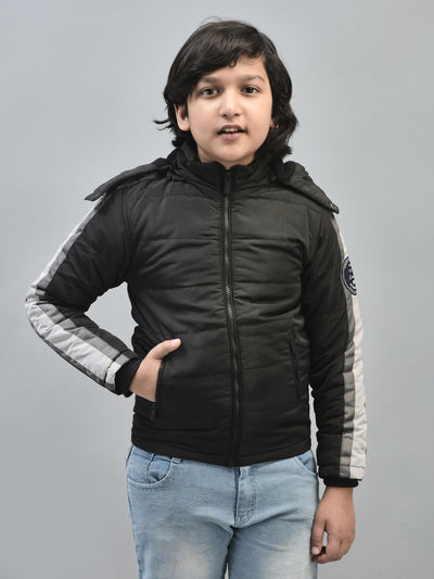 Black Hooded Puffer Jacket-Boys Jackets-Crimsoune Club