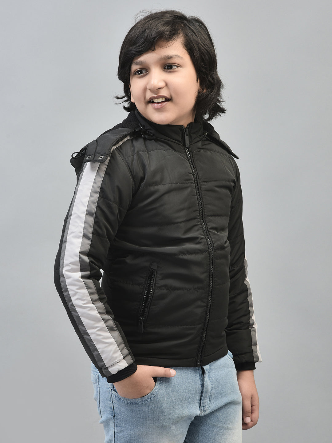 Black Hooded Puffer Jacket-Boys Jackets-Crimsoune Club