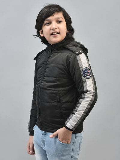 Black Hooded Puffer Jacket-Boys Jackets-Crimsoune Club