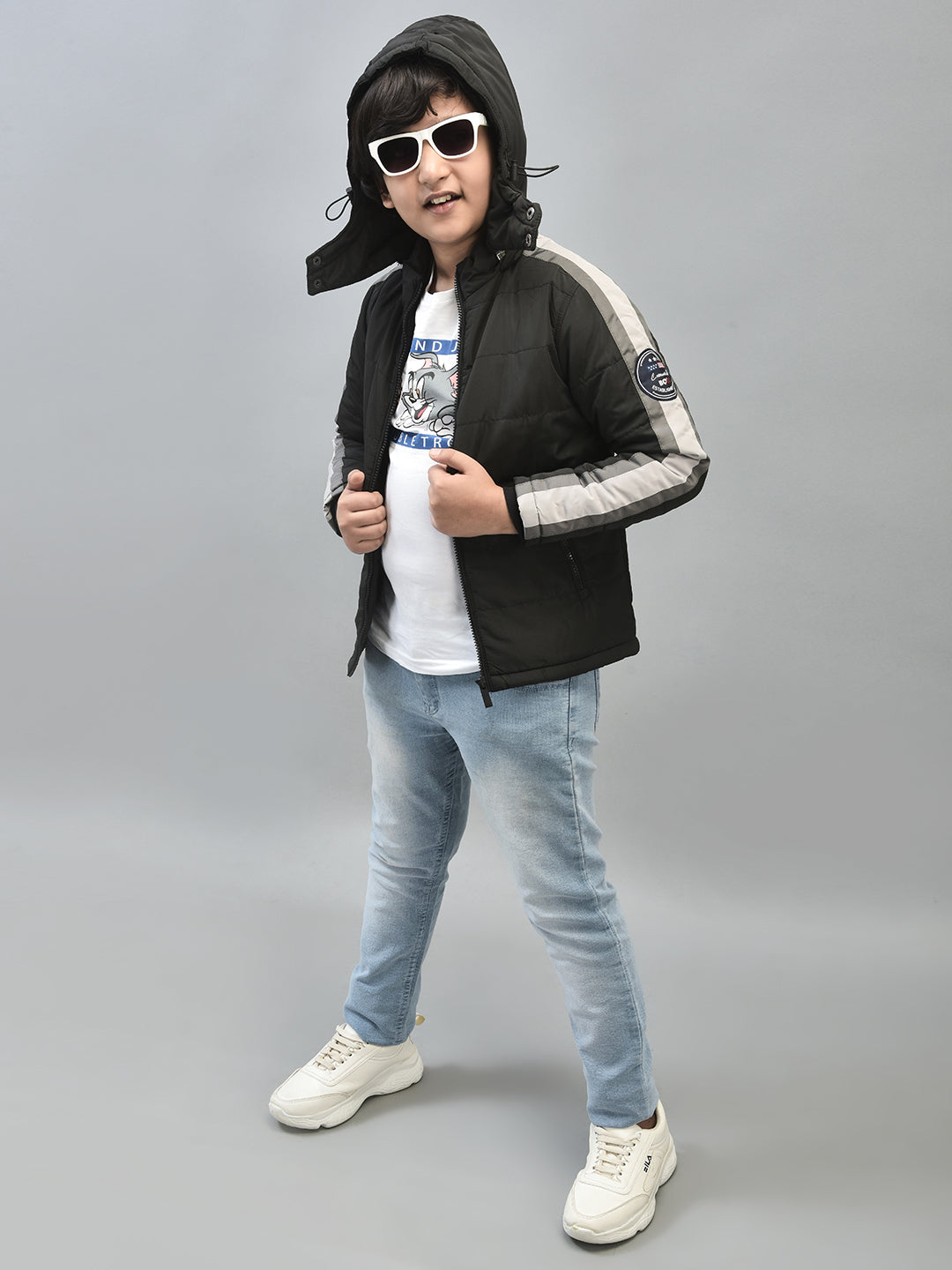 Black Hooded Puffer Jacket-Boys Jackets-Crimsoune Club