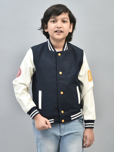 Navy Blue Colourblocked Bomber Jacket-Boys Jackets-Crimsoune Club