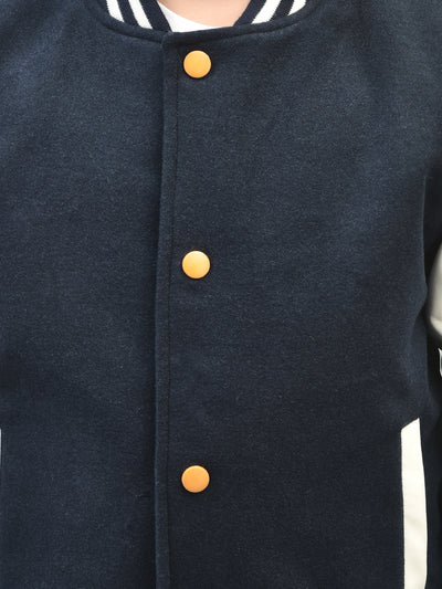 Navy Blue Colourblocked Bomber Jacket-Boys Jackets-Crimsoune Club