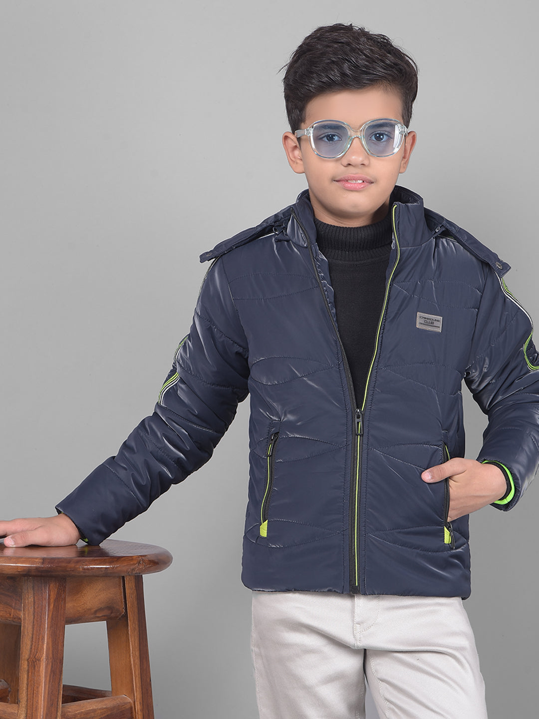 Navy Blue Hooded Puffer Jacket-Boys Jackets-Crimsoune Club