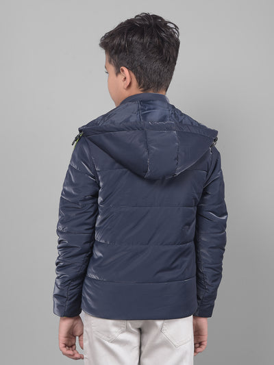 Navy Blue Hooded Puffer Jacket-Boys Jackets-Crimsoune Club