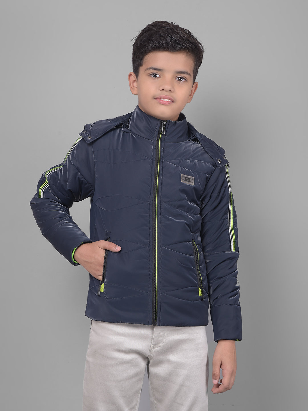 Navy Blue Hooded Puffer Jacket-Boys Jackets-Crimsoune Club