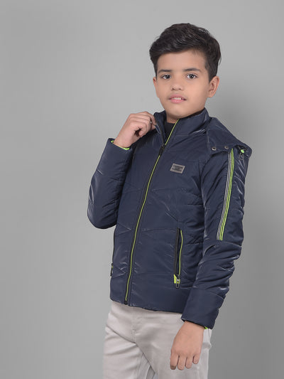 Navy Blue Hooded Puffer Jacket-Boys Jackets-Crimsoune Club