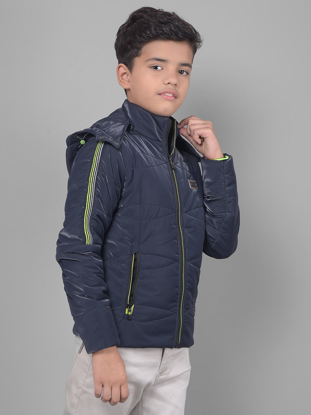 Navy Blue Hooded Puffer Jacket-Boys Jackets-Crimsoune Club