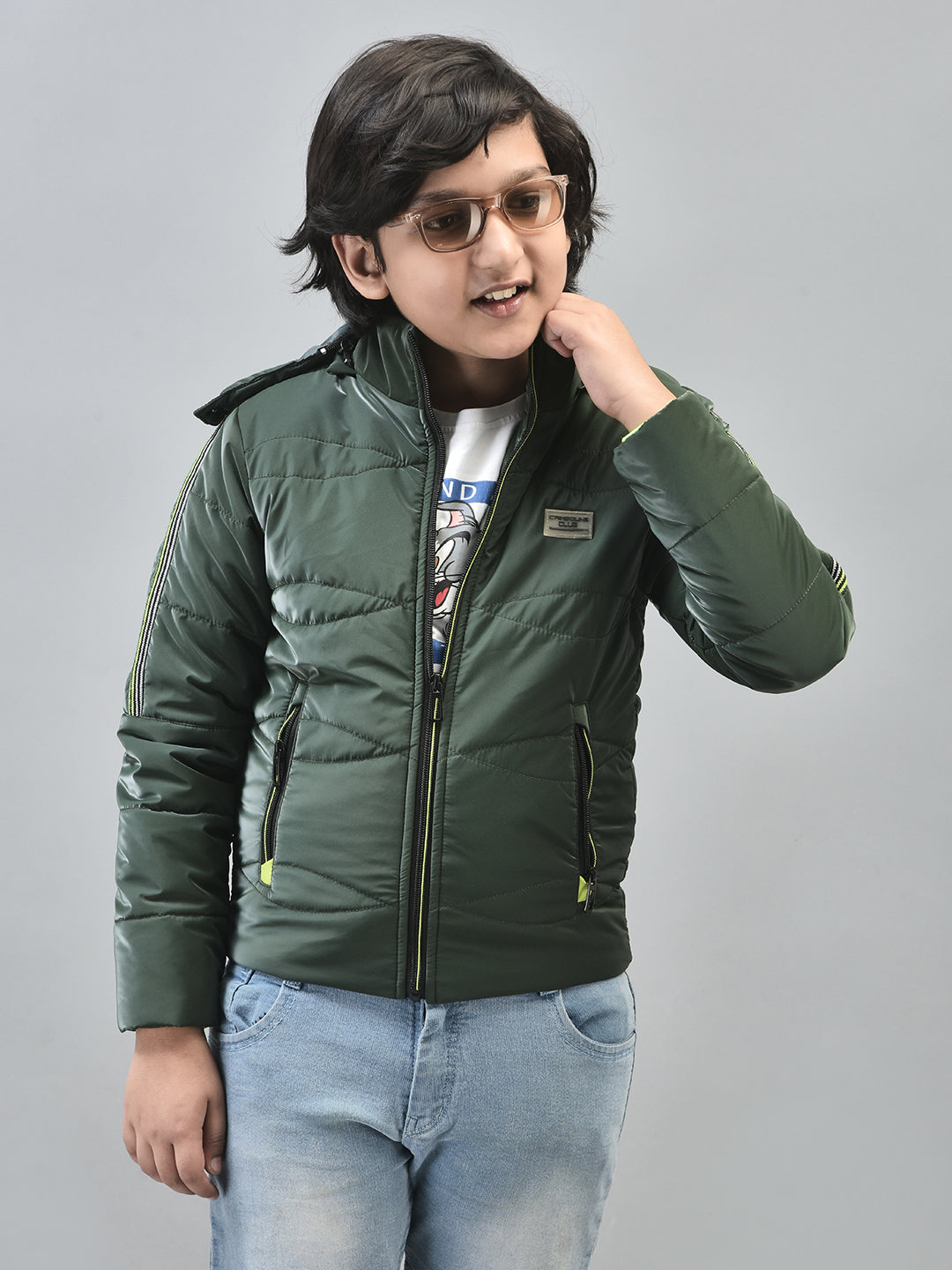 Green Hooded Puffer Jacket-Boys Jackets-Crimsoune Club