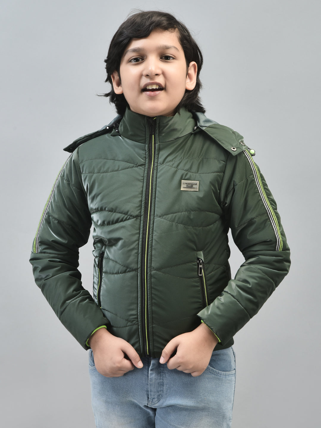 Green Hooded Puffer Jacket-Boys Jackets-Crimsoune Club