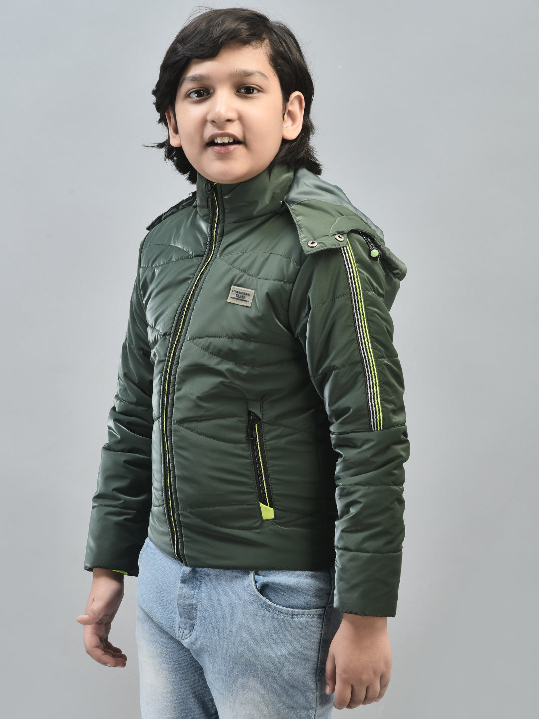 Green Hooded Puffer Jacket-Boys Jackets-Crimsoune Club