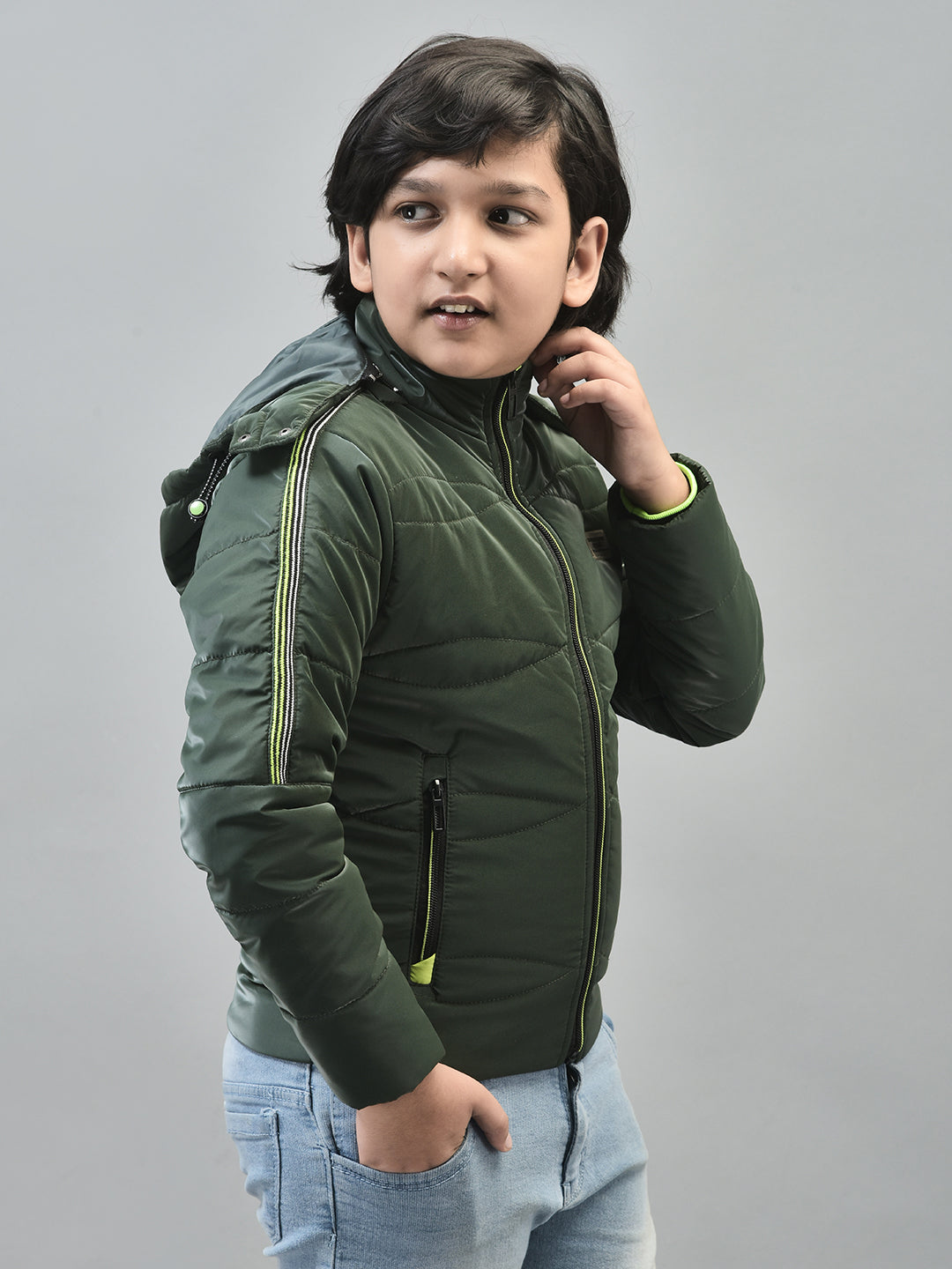 Green Hooded Puffer Jacket-Boys Jackets-Crimsoune Club