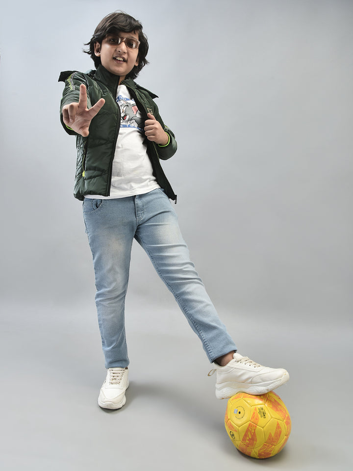 Green Hooded Puffer Jacket-Boys Jackets-Crimsoune Club