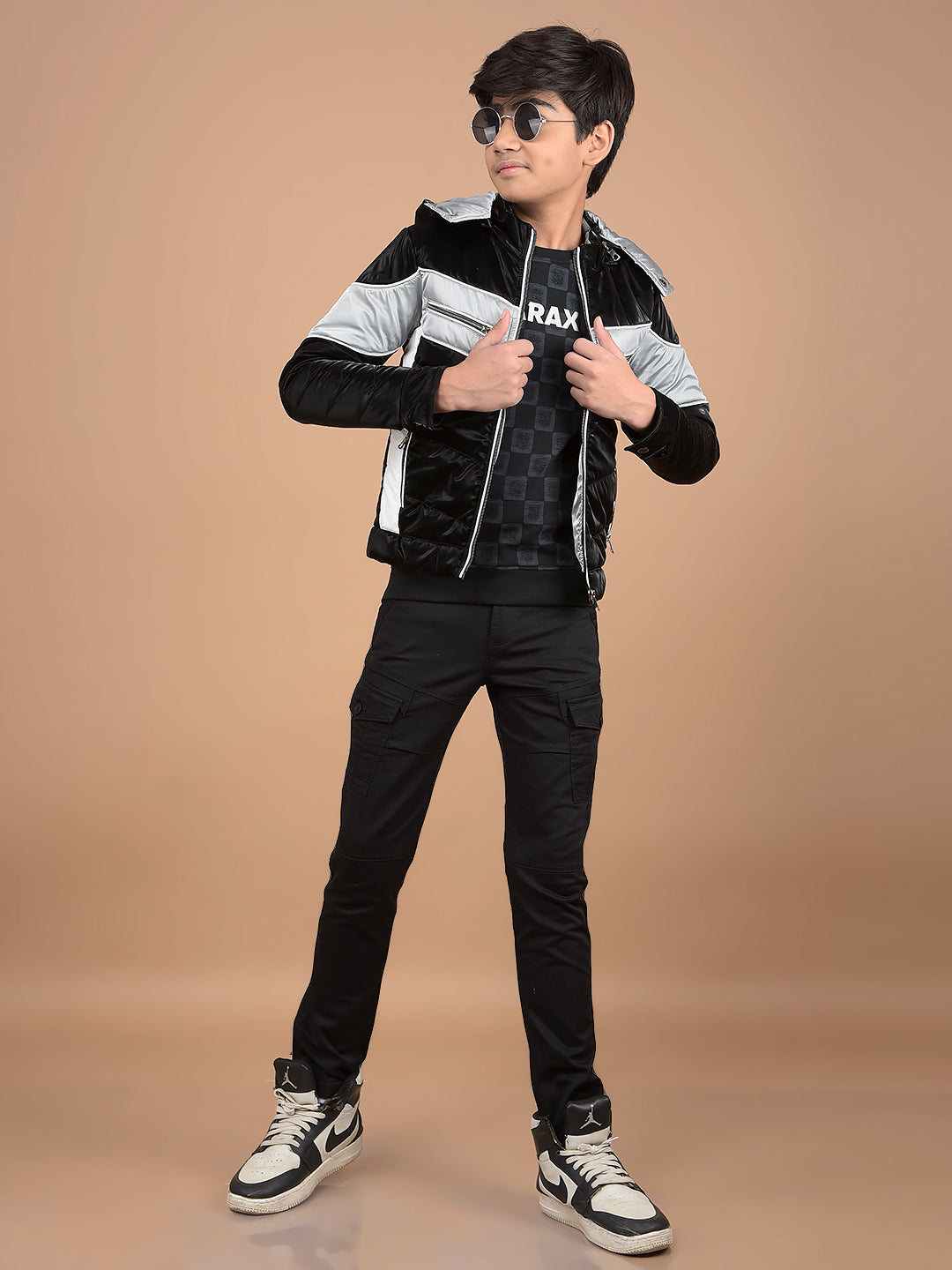 Black Color-Blocked Padded Jacket-Boys Jackets-Crimsoune Club