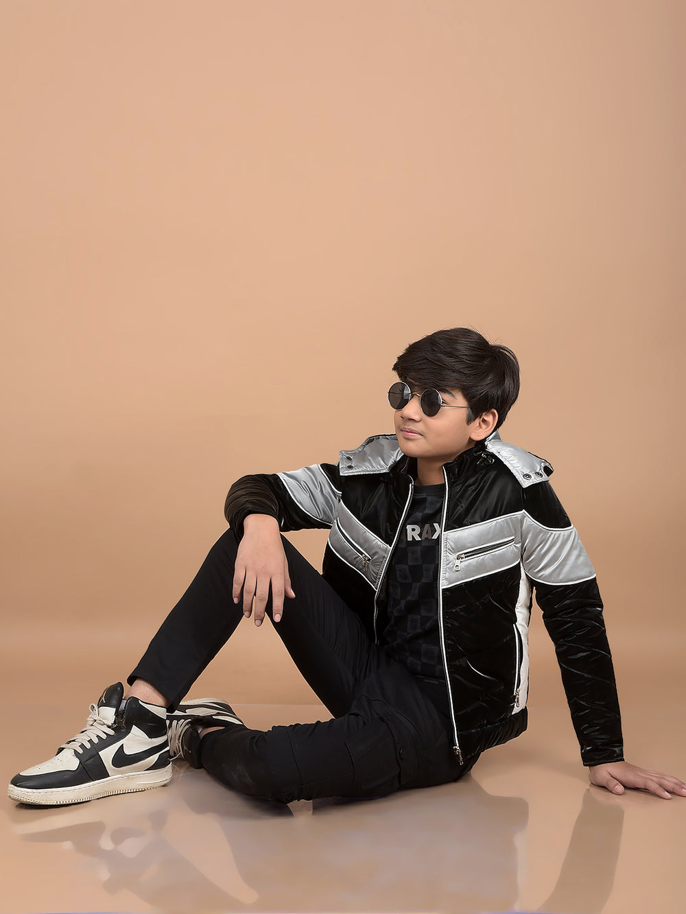 Black Color-Blocked Padded Jacket-Boys Jackets-Crimsoune Club