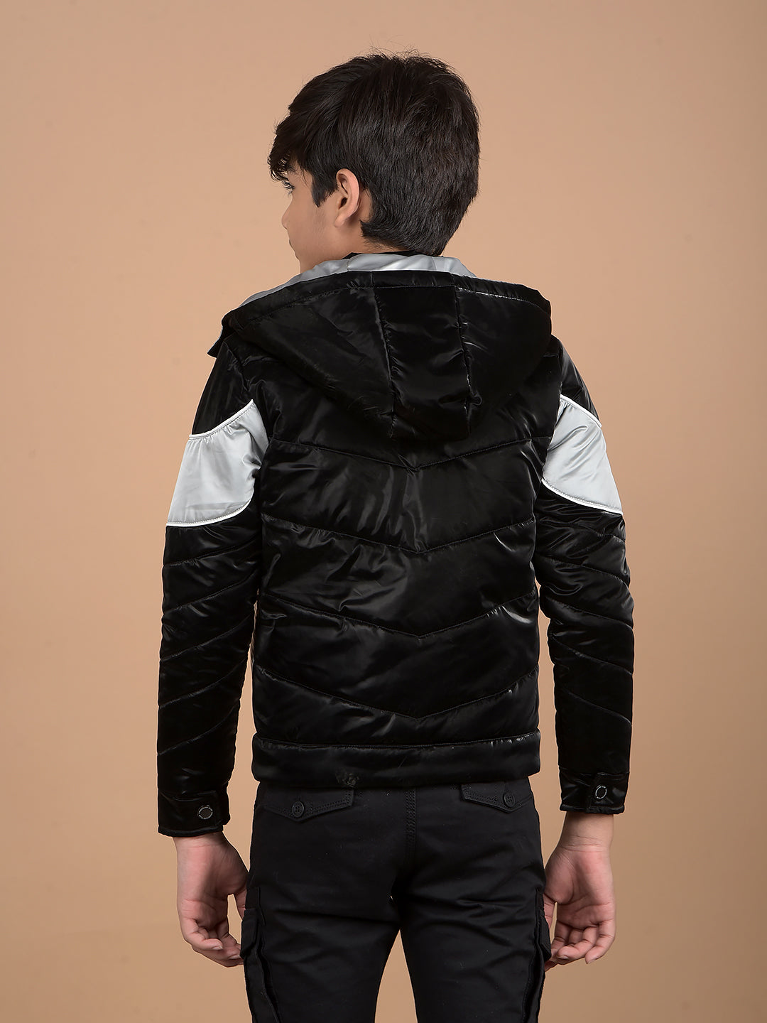 Black Color-Blocked Padded Jacket-Boys Jackets-Crimsoune Club