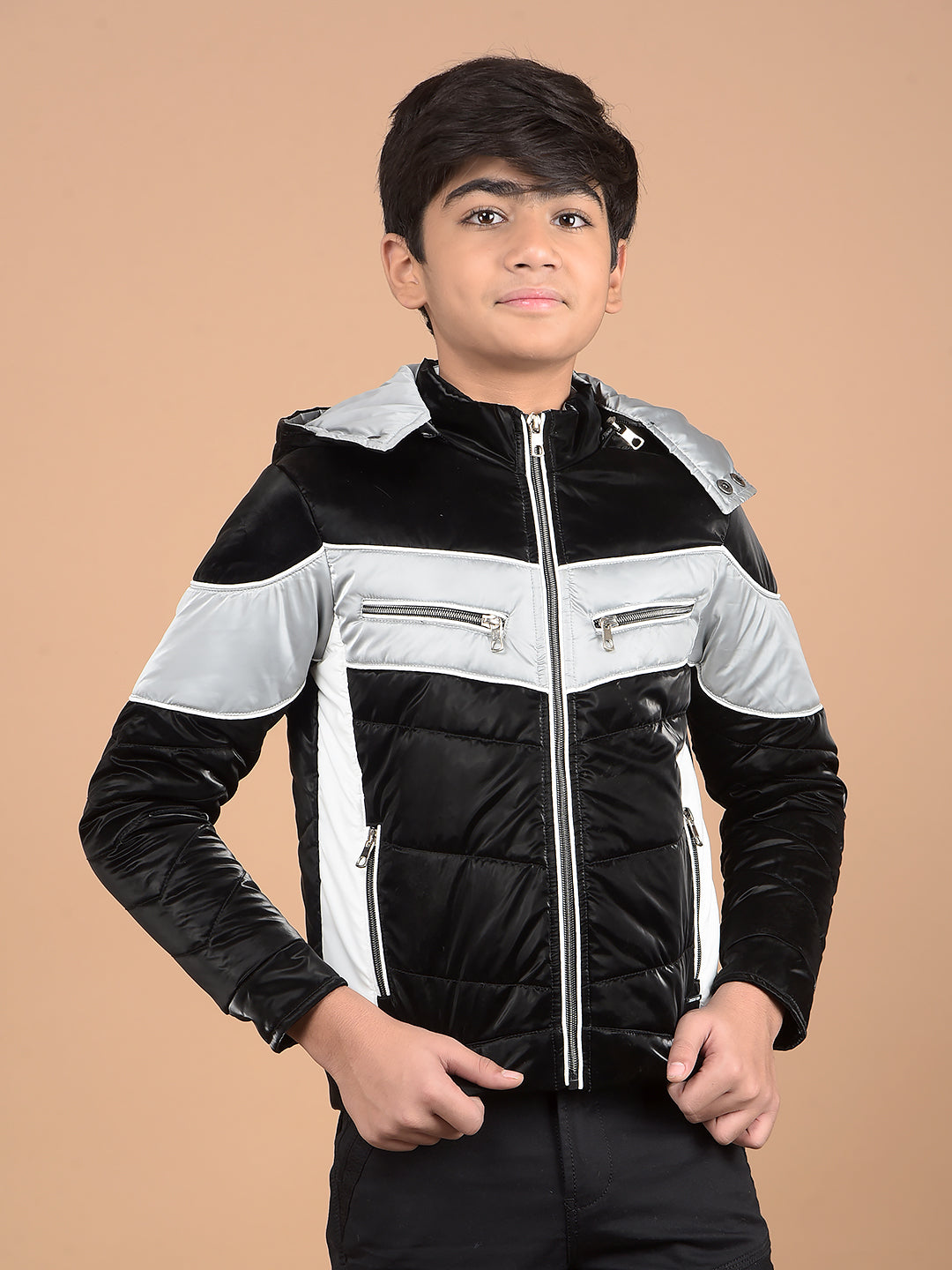 Black Color-Blocked Padded Jacket-Boys Jackets-Crimsoune Club