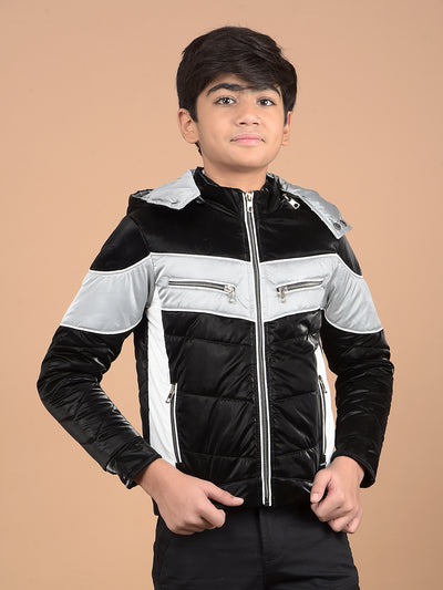 Black Color-Blocked Padded Jacket-Boys Jackets-Crimsoune Club