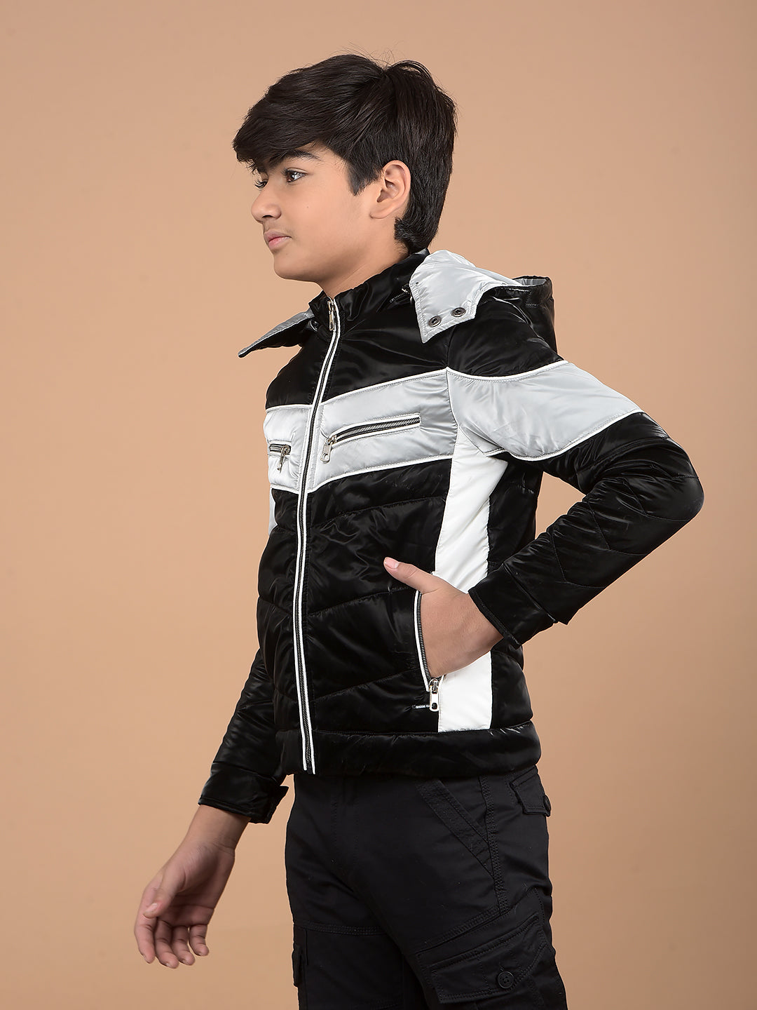 Black Color-Blocked Padded Jacket-Boys Jackets-Crimsoune Club