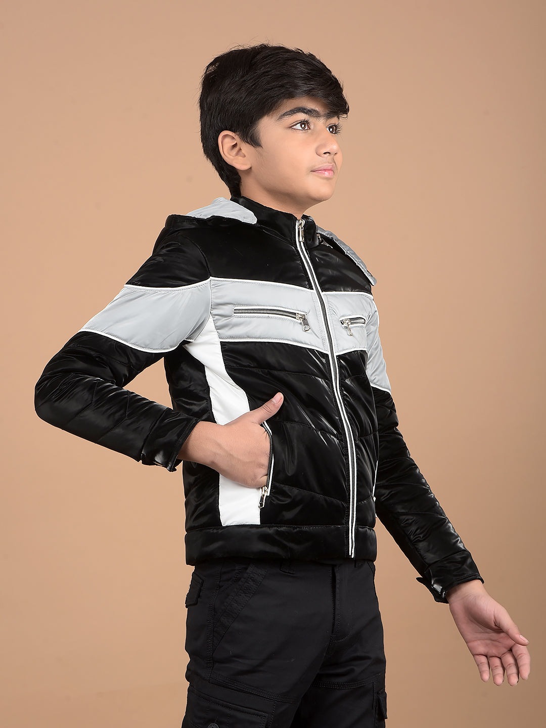 Black Color-Blocked Padded Jacket-Boys Jackets-Crimsoune Club