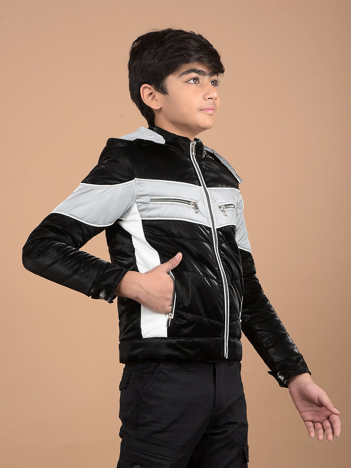 Black Color-Blocked Padded Jacket-Boys Jackets-Crimsoune Club