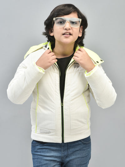 White Printed Padded Jacket With Hood-Boys Jackets-Crimsoune Club