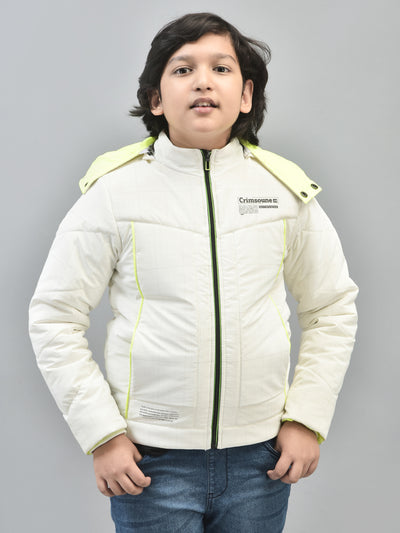 White Printed Padded Jacket With Hood-Boys Jackets-Crimsoune Club