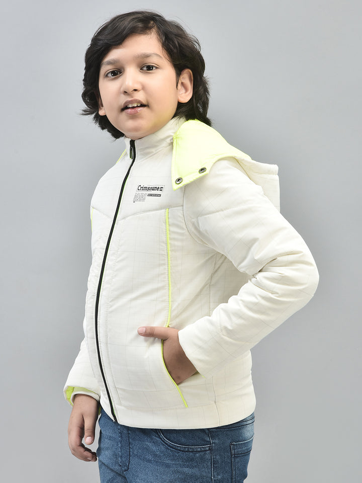 White Printed Padded Jacket With Hood-Boys Jackets-Crimsoune Club