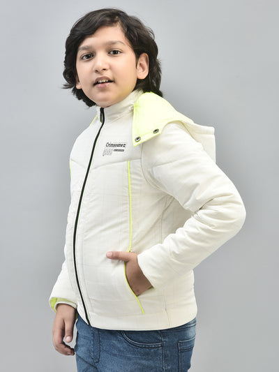 White Printed Padded Jacket With Hood-Boys Jackets-Crimsoune Club