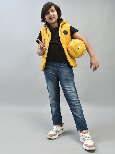 Yellow Sleeveless Hooded Puffer Jacket-Boys Jackets-Crimsoune Club