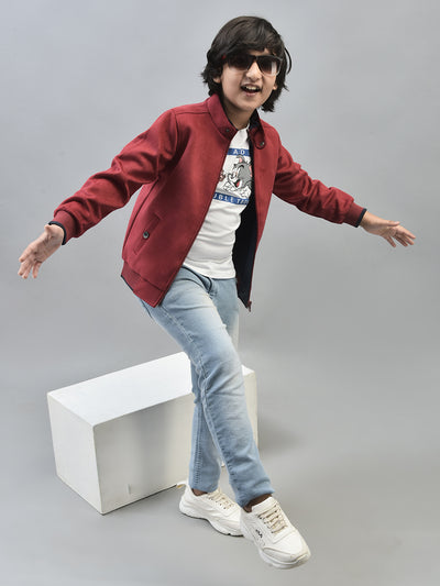 Maroon Suede Reversible Jacket-Boys Jackets-Crimsoune Club